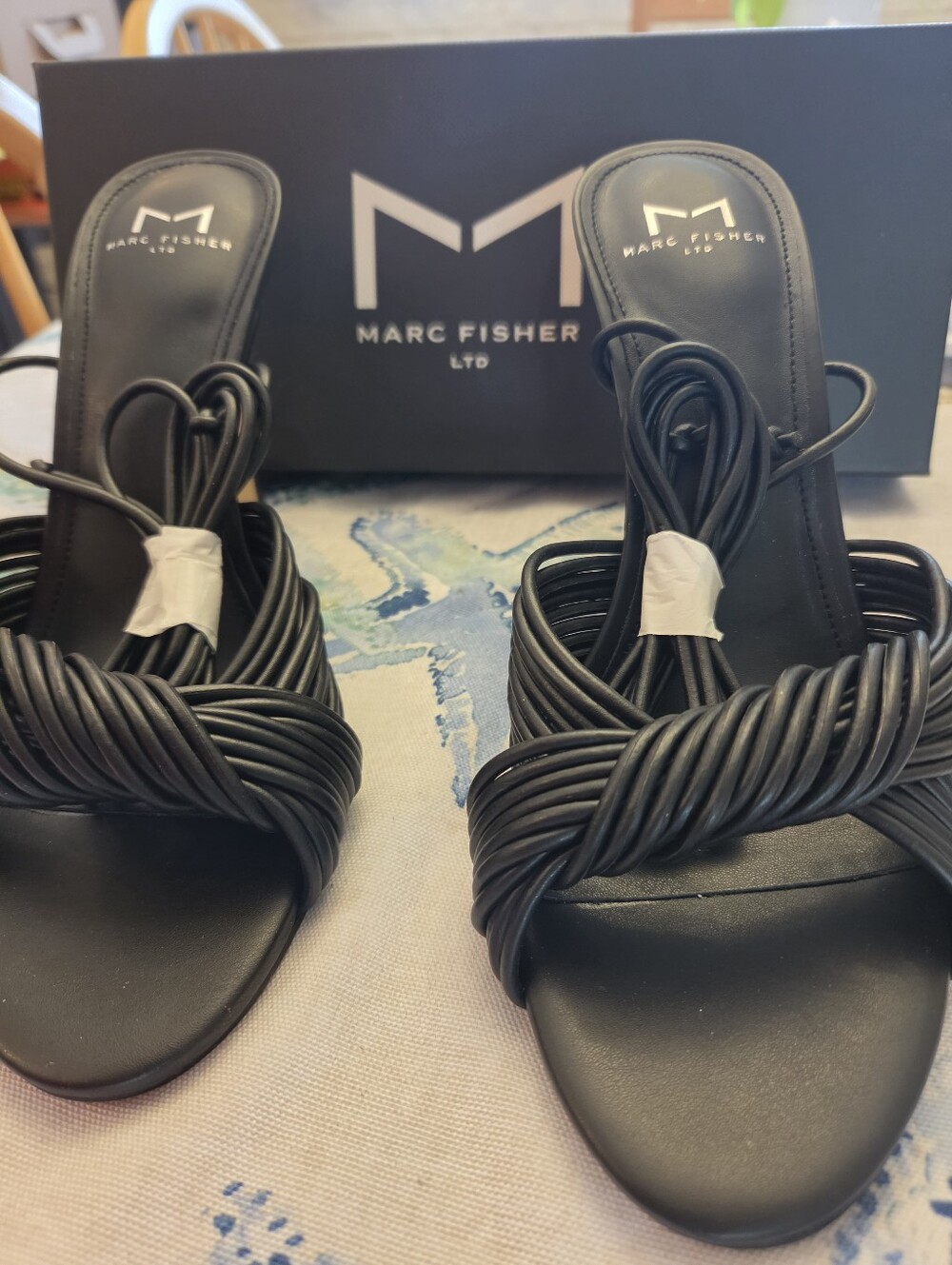 Marc Fisher LTD Brista Strappy Twisted Ankle Tie Stiletto Sandals Black Size 7.5
